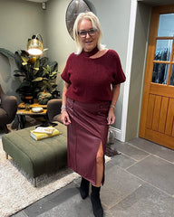 Wine Military Detail Pleather Skirt
