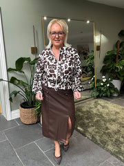 Chocolate Military Detail Pleather Skirt