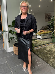 Black Military Detail Pleather Skirt
