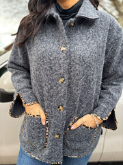 Charcoal Leopard Trim Coat Maisy