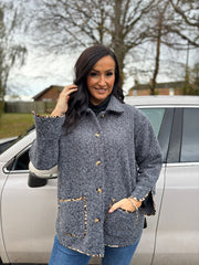 Charcoal Leopard Trim Coat Maisy