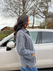 Charcoal Leopard Trim Coat Maisy