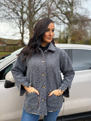 Charcoal Leopard Trim Coat Maisy