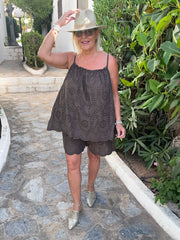 Chocolate Broderie Vest Amara