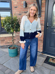 Navy Block Striped Knit Cardi Elva