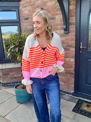 Pink Block Striped Knit Cardi Elva