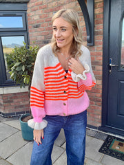 Pink Block Striped Knit Cardi Elva