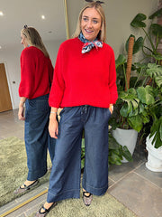Dark Denim Wide Leg Pull on Jeans