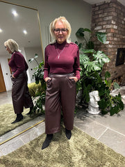 Wine Faux Leather Cropped Trousers