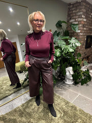 Wine Faux Leather Cropped Trousers