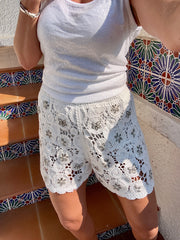 White Patterned Crochet Shorts Davina