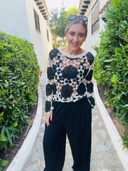 Black Flower Crochet Knit Lynn