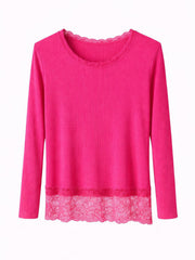 Lipstick Ribbed Lace Trim Top Madeline