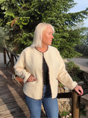 Antique Cream Leopard Trim Jacket Rhea