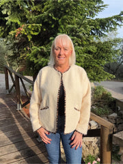 Antique Cream Leopard Trim Jacket Rhea