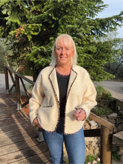 Antique Cream Leopard Trim Jacket Rhea