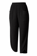 Black Bubble Cotton Barrel Leg Trousers
