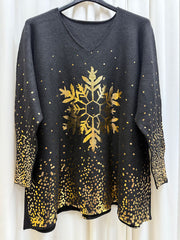 Black Gold Festive Snowflake Knit Ava