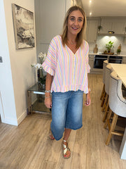 Light Denim Cropped Wide Leg Jeans