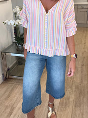 Light Denim Cropped Wide Leg Jeans