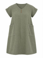 Khaki Bubble Cotton Pocket Dress Kia