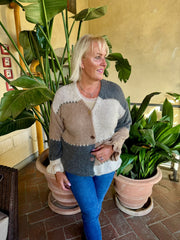 Grey Colour Block chunky Cardigan Elice