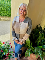 Grey Colour Block chunky Cardigan Elice
