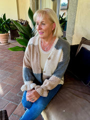 Grey Colour Block chunky Cardigan Elice