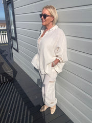 Cream Linen Detail Set Gracelynn