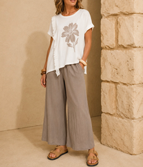White Diamante Floral Lace Trim Tee Aria