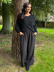 Black Pinstripe Pull on Trousers Tanya