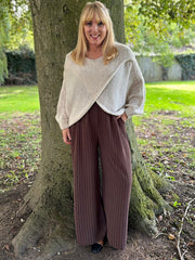Chocolate Pinstripe Pull on Trousers Tanya