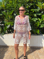 White Crochet Floral Over Dress Martine