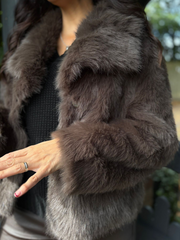 Chocolate Cropped Faux Fur Coat