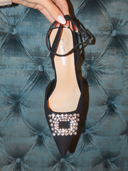 Black Embellished Kitten Heel