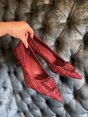 Wine Textured Gem Kitten Heels