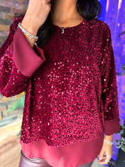 Wine Layered Velour Sequin Top Mercy