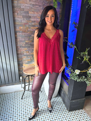 Wine Lace Trim Diamante Vest Amber