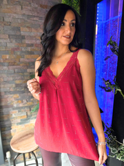 Wine Lace Trim Diamante Vest Amber