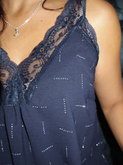 Navy Lace Trim Diamante Vest Amber