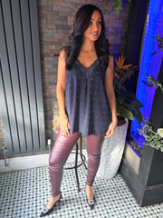 Navy Lace Trim Diamante Vest Amber