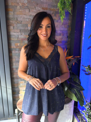 Navy Lace Trim Diamante Vest Amber