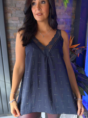 Navy Lace Trim Diamante Vest Amber