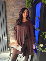 Chocolate Sequin Panel Sweatshirt Dress Olive