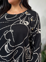 Black Swirl Button Knit Brenda