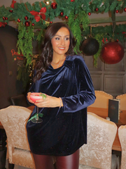 Navy Velour Cowl Neck Sparkle Top Olivia