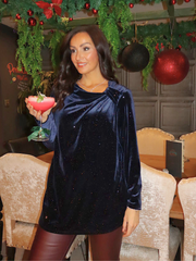 Navy Velour Cowl Neck Sparkle Top Olivia