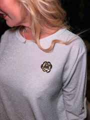 Winter White Button Sleeve Shimmer Top Stevie