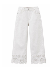White Broderie Cropped Wide Leg Jeans