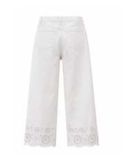White Broderie Cropped Wide Leg Jeans